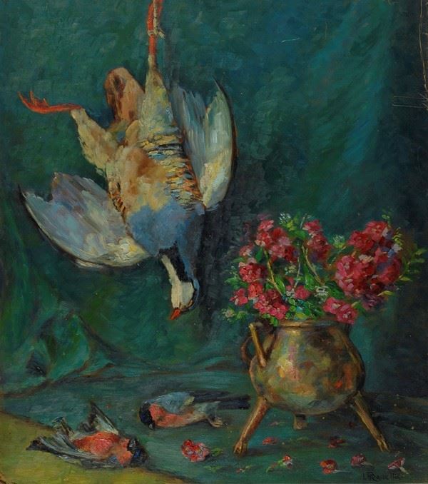 Italo Pradella : Selvaggina e fiori  - Olio su faesite - Auction STORART: Dipinti, oggetti, arredi dal XVII al XX sec. - II - Galleria Pananti Casa d'Aste