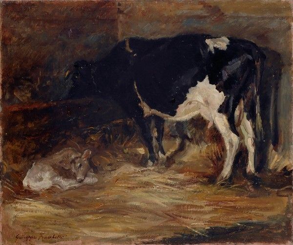Giuseppe Fraschetti - Mucca nella stalla