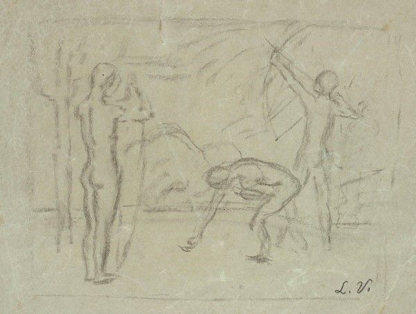 Attr. a Enrico Ludolf Verworner : Arcieri  - Matita su carta - Auction Autori dell'800-900, Moderni e Contemporanei, Grafica ed Edizioni - Galleria Pananti Casa d'Aste