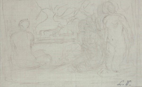 Attr. a Enrico Ludolf Verworner : Bagnanti  - Matita su carta - Auction Autori dell'800-900, Moderni e Contemporanei, Grafica ed Edizioni - Galleria Pananti Casa d'Aste