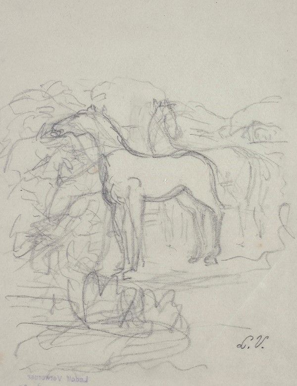 Attr. a Enrico Ludolf Verworner : Cavalli  - Matita su carta - Auction Autori dell'800-900, Moderni e Contemporanei, Grafica ed Edizioni - Galleria Pananti Casa d'Aste