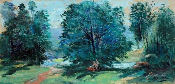 Rutilio Muti : Dietro la Botena  - Olio su tavola - Asta Antiquariato - mobili, dipinti e oggetti di arredo - I - Galleria Pananti Casa d'Aste