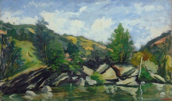 Alberto Caligiani : Paesaggio  - Olio su cartone - Auction Antiquariato - mobili, dipinti e oggetti di arredo - I - Galleria Pananti Casa d'Aste