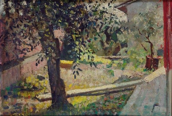 Giulio Salti : L'ulivo  - Olio su cartone - Auction Autori dell'800-900, Moderni e Contemporanei, Grafica ed Edizioni - Galleria Pananti Casa d'Aste