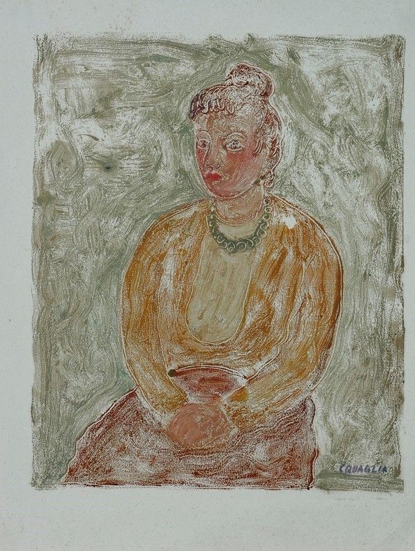 Carlo Quaglia : Ragazza  ((1946-1947))  - Monotipo su carta - Auction Autori dell'800-900, Moderni e Contemporanei, Grafica ed Edizioni - Galleria Pananti Casa d'Aste