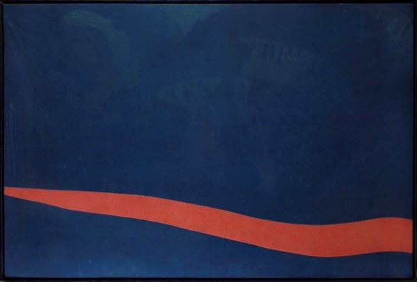 Franco Angeli : Of America  (1966)  - Smalto su tela ricoperto con tulle bicolore - Asta Autori dell'800-900, Moderni e Contemporanei, Grafica ed Edizioni - Galleria Pananti Casa d'Aste