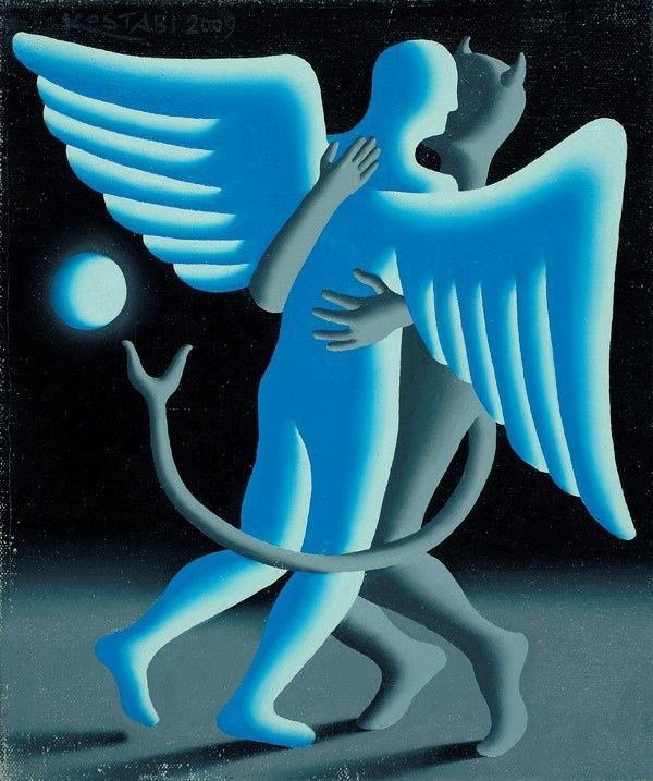 Mark Kostabi : The devil's moon dance  (2009)  - Acrilico su tela - Asta Autori dell'800-900, Moderni e Contemporanei, Grafica ed Edizioni - Galleria Pananti Casa d'Aste