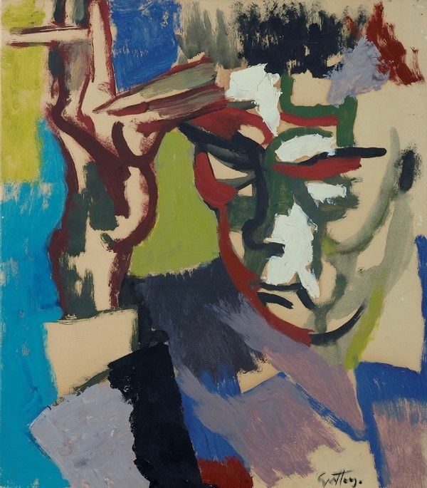 Renato Guttuso : Ritratto  (1947-48)  - Olio su cartoncino riportato su tela - Asta Autori dell'800-900, Moderni e Contemporanei, Grafica ed Edizioni - Galleria Pananti Casa d'Aste
