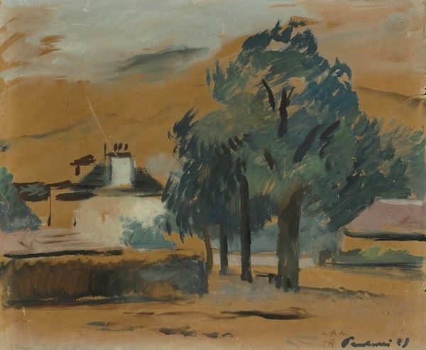 Enrico Paulucci - Paesaggio con alberi e casa