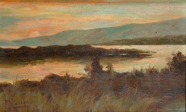 Pompeo Massani : Palude  - Olio su cartone - Asta Autori dell'800-900, Moderni e Contemporanei, Grafica ed Edizioni - Galleria Pananti Casa d'Aste