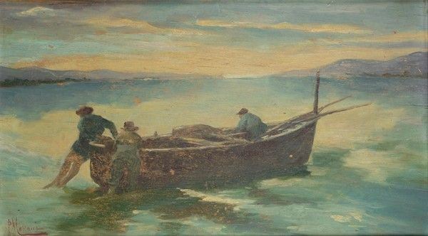 Pompeo Massani - Barca con Pescatori
