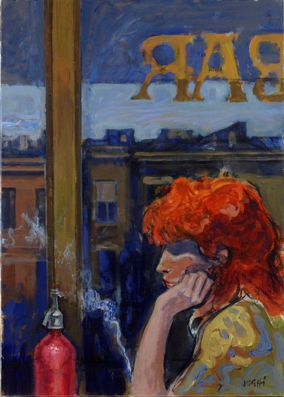 Alberto Sughi : Donna al bar  (1988)  - Olio su tela - Asta Autori dell'800-900, Moderni e Contemporanei, Grafica ed Edizioni - Galleria Pananti Casa d'Aste