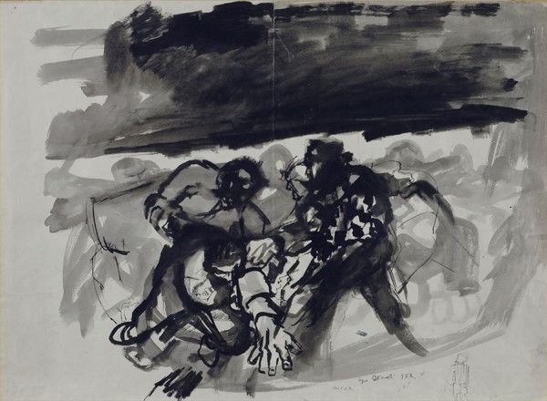 Ugo Attardi : Rissa  (1952)  - China acquerellata su carta - Auction Autori dell'800-900, Grafica ed Edizioni - I - Galleria Pananti Casa d'Aste