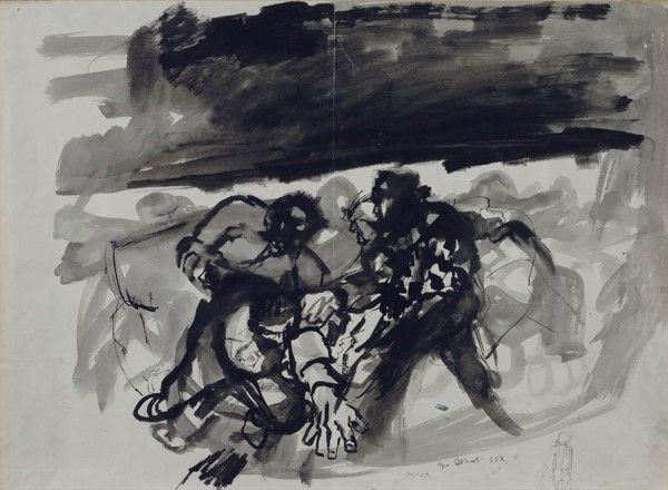 Ugo Attardi : Rissa  (1952)  - China acquerellata su carta - Asta Autori dell'800-900, Grafica ed Edizioni - I - Galleria Pananti Casa d'Aste