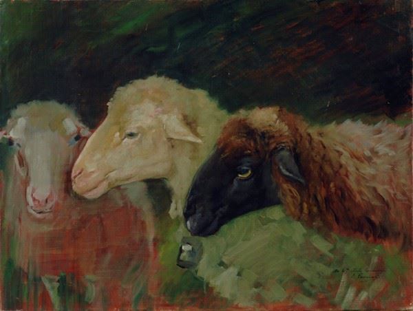 Ruggero Panerai : Flock  - Oil painting on canvas - Auction AUTHORS OF XIX AND XX  [..]