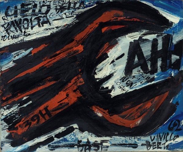 Vinicio Berti : Emblema non oggi AH  (1962)  - Olio su cartone telato - Auction Autori dell'800-900, Moderni e Contemporanei, Grafica ed Edizioni - Galleria Pananti Casa d'Aste