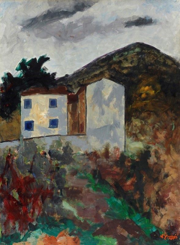 Renzo Grazzini : Casa  - Olio su tavola - Asta Antiquariato - mobili, dipinti e oggetti di arredo - I - Galleria Pananti Casa d'Aste