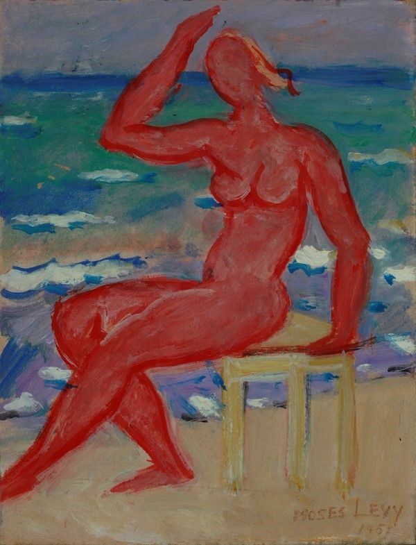 Moses Levy : Nudo rosso  (1957)  - Olio su cartone - Auction Autori dell'800-900, Moderni e Contemporanei, Grafica ed Edizioni - Galleria Pananti Casa d'Aste