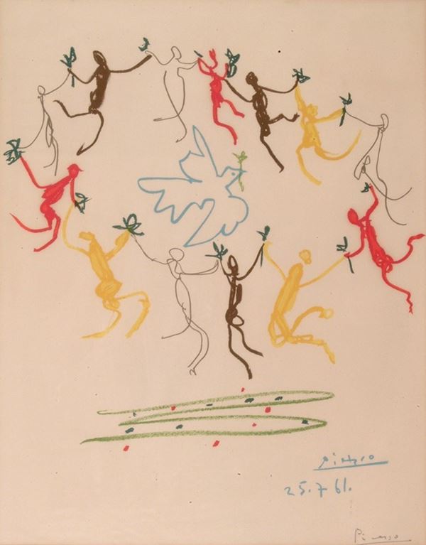 da Pablo Picasso : Girotondo per la pace, 1961  - Litografia - Asta AUTORI DEL XIX E XX SEC, ARTE MODERNA E CONTEMPORANEA - Galleria Pananti Casa d'Aste