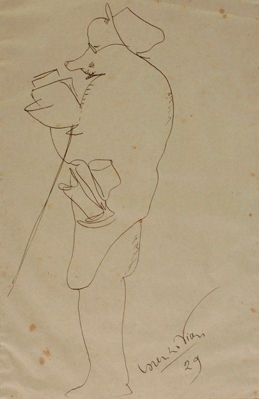 Lorenzo Viani : Caricatura  (1929)  - China su carta - Asta Autori dell'800-900, Moderni e Contemporanei, Grafica ed Edizioni - Galleria Pananti Casa d'Aste