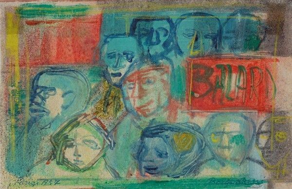 Aldo Borgonzoni : Volti  (1957)  - Tecnica mista su carta - Asta Autori dell'800-900, Moderni e Contemporanei, Grafica ed Edizioni - Galleria Pananti Casa d'Aste