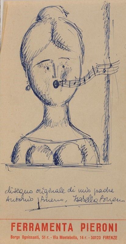 Antonio Bueno : Donna che canta  - Biro su carta - Asta Autori dell'800-900, Moderni e Contemporanei, Grafica ed Edizioni - Galleria Pananti Casa d'Aste