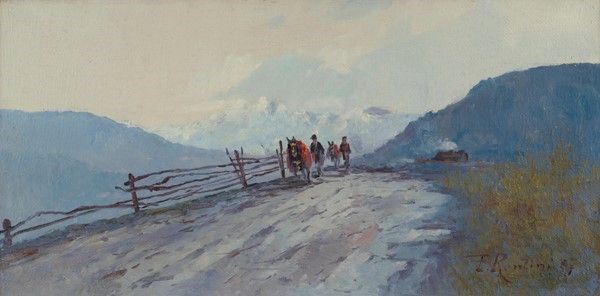 Ferruccio Rontini : Il sentiero  (1957)  - Olio su tela - Asta Antiquariato - mobili, dipinti e oggetti di arredo - I - Galleria Pananti Casa d'Aste
