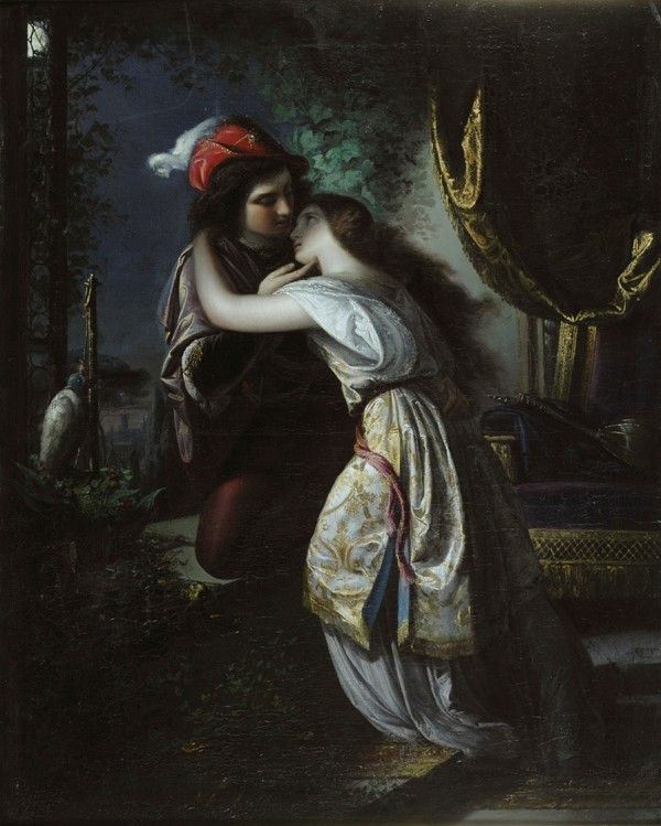 Scuola Lombarda, XIX sec. : Romeo e Giulietta  - Olio su tela - Asta Arte orientale - I - Galleria Pananti Casa d'Aste