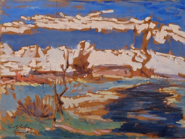 Voltolino Fontani : Paesaggio  (1950)  - Olio su tavola - Asta Antiquariato - mobili, dipinti e oggetti di arredo - I - Galleria Pananti Casa d'Aste