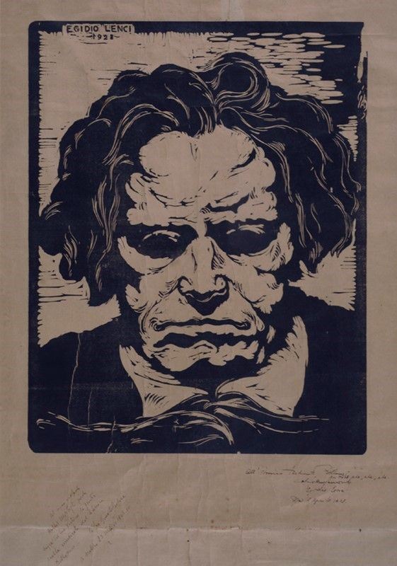 Egidio Lenci : Beethoven  (1928)  - Xilografia - Auction Autori dell'800-900, Arte moderna e contemporanea - I - Galleria Pananti Casa d'Aste