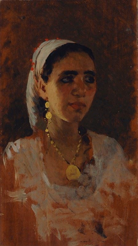 Scuola Italia Meridionale, XIX sec. : Contadina  - Olio su tavola - Asta AUTORI DEL XIX E XX SEC - Galleria Pananti Casa d'Aste