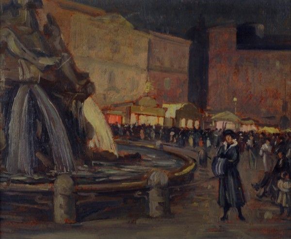 Anonimo, XIX - XX sec. - Figure in Piazza Navona