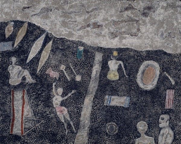 Franco Gentilini : Spiaggia di Capri  (1962)  - Affresco su tela - Asta Autori Moderni e Contemporanei, Grafica ed Edizioni - Galleria Pananti Casa d'Aste