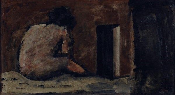 Mario Sironi : Donna in rifugio  (1943)  - Tempera su carta riportata su tela - Auction Antiquariato - mobili, dipinti e oggetti di arredo - I - Galleria Pananti Casa d'Aste