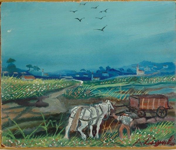 Antonio Ligabue - Paesaggio con Cavallo e Contadino