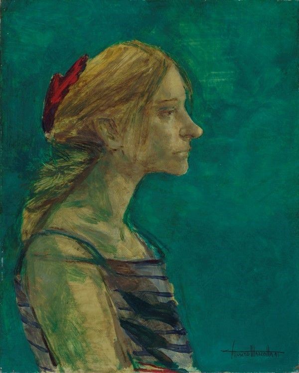 Americo Mazzotta : Ritratto di donna  - Olio su tela - Asta Antiquariato - mobili, dipinti e oggetti di arredo - I - Galleria Pananti Casa d'Aste