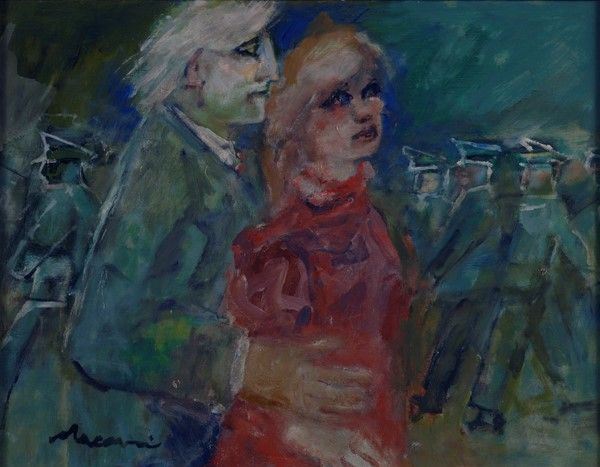 Mino Maccari : Conversazione  - Olio su tavola - Auction Autori Moderni e Contemporanei, Grafica ed Edizioni - Galleria Pananti Casa d'Aste