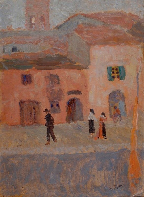 Lorenzo Viani : Casa Rossa  (1903-1904)  - Olio su cartone - Asta Autori Moderni e Contemporanei, Grafica ed Edizioni - Galleria Pananti Casa d'Aste