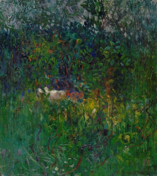 Plinio Nomellini : Paesaggio nel bosco  ((1918))  - Olio su tela - Asta Autori Moderni e Contemporanei, Grafica ed Edizioni - Galleria Pananti Casa d'Aste