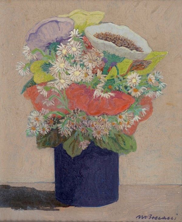 Marcello Boccacci : Fiori  - Olio su cartone - Asta Antiquariato - mobili, dipinti e oggetti di arredo - I - Galleria Pananti Casa d'Aste