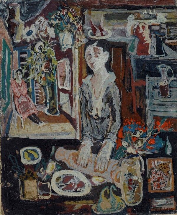 Marcello Boccacci : Figura in un interno  - Olio su tavola - Asta Antiquariato - mobili, dipinti e oggetti di arredo - I - Galleria Pananti Casa d'Aste