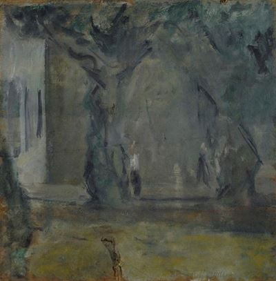 Piazza Alberata con Figure