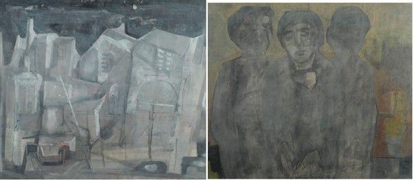 Marcello Boccacci - Tre figure (fronte); Paesaggio (retro)
