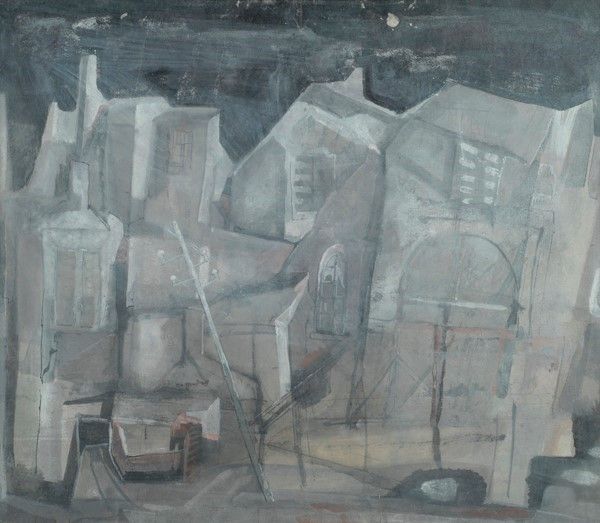 Marcello Boccacci - Tre Figure (fronte); Paesaggio (retro)