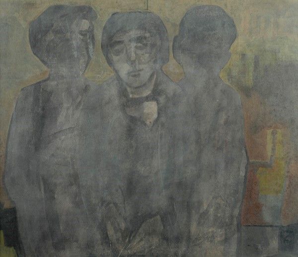 Marcello Boccacci - Tre Figure (fronte); Paesaggio (retro)