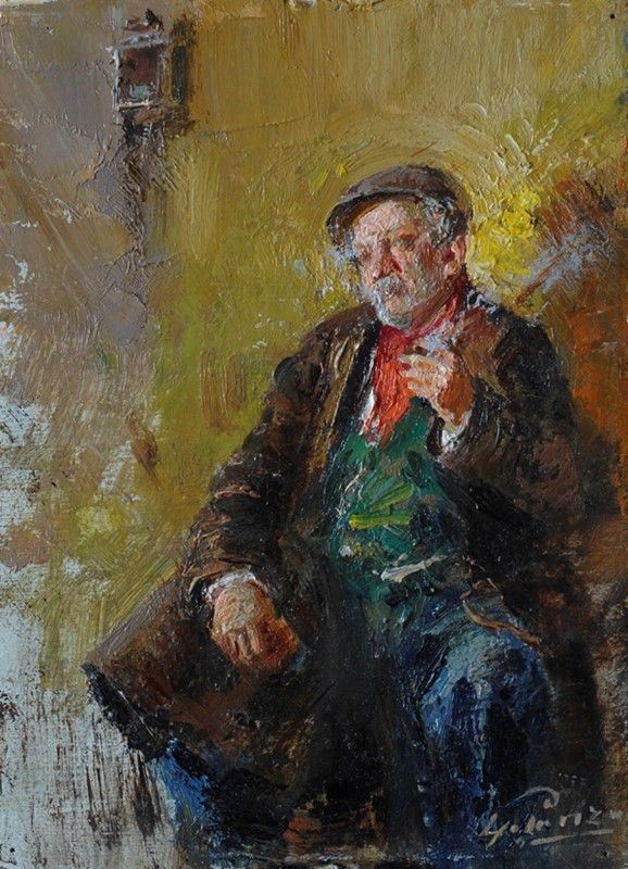 Giovanni Panza : Figura  - Olio su tavola - Asta Antiquariato - mobili, dipinti e oggetti di arredo - I - Galleria Pananti Casa d'Aste