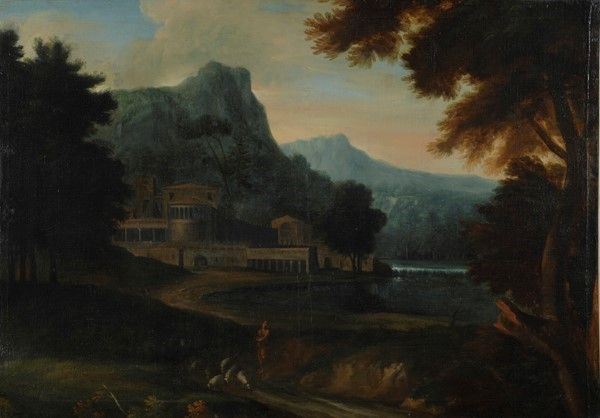 Maniera di Gaspard Dughet : Paesaggio  - Olio su tela - Auction Antiquariato - mobili, dipinti e oggetti di arredo - I - Galleria Pananti Casa d'Aste