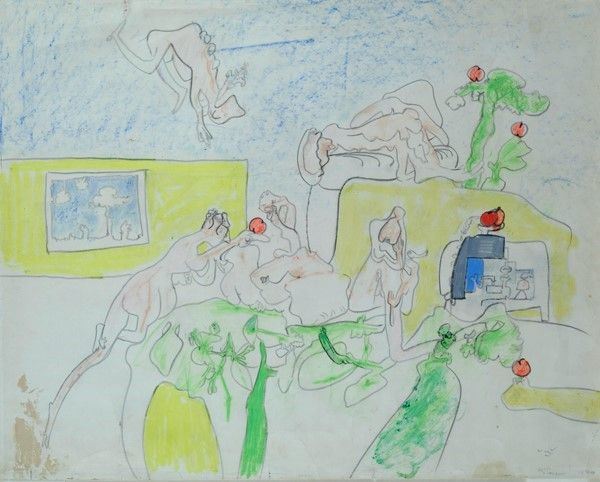 Sebastian Matta : Composizione  (1970)  - Tecnica mista su carta - Asta Autori Moderni e Contemporanei, Grafica ed Edizioni - Galleria Pananti Casa d'Aste