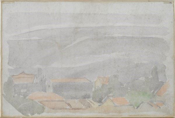 Giorgio Morandi : Paesaggio  - Acquerello su carta riportata su tela - Auction Antiquariato - mobili, dipinti e oggetti di arredo - I - Galleria Pananti Casa d'Aste