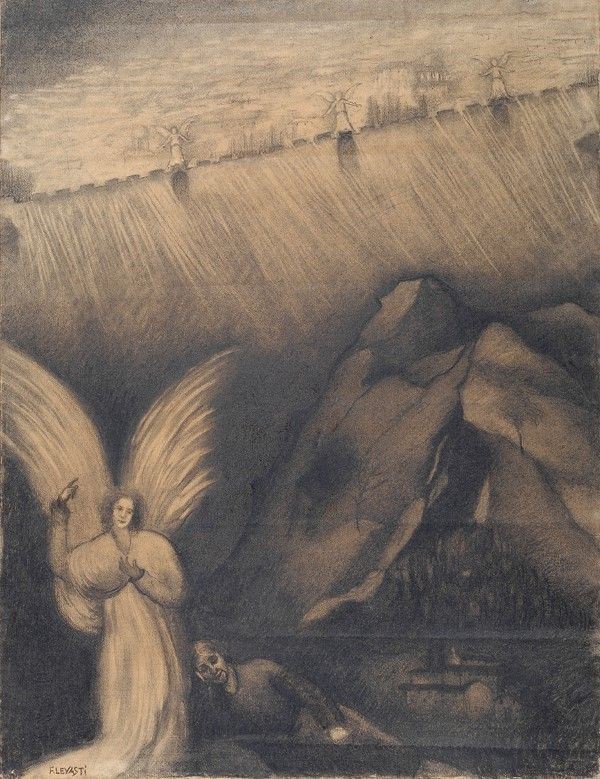 Fillide Levasti : Scena dell'Apocalisse  (1950)  - Carboncino su carta - Auction Autori Moderni e Contemporanei, Grafica ed Edizioni - Galleria Pananti Casa d'Aste